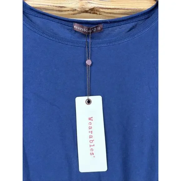 NWT XCVI Navy Round Neck Ruched Ribbed Sides Tank Top #1173 Size XL - Picture 4 of 4